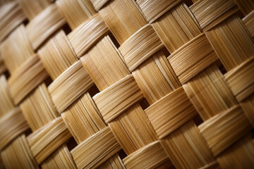 Intricate Patterns Unveiled: A Macro Shot of Woven Bamboo