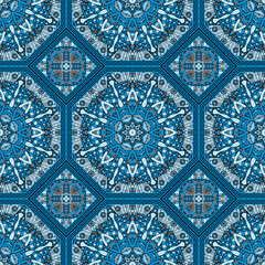 Floral tribal ethnic style greek seamless pattern. Beautiful ornamental vector background. Repeat  backdrop. Greek key meanders geometric modern ornaments with abstract flowers, greek frames, mandala