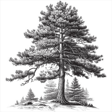 Hand Drawn Engraving Pen And Ink Christmas Pine Tree Vintage Vector Illustration