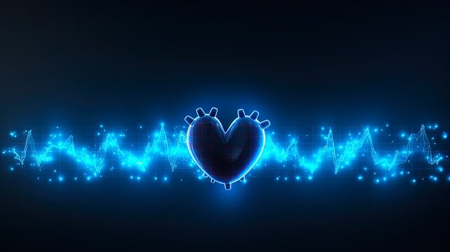 Blue Glowing Neon Heart Pulse: Illustration of a Cardio Line and Beat Rate Monitor in Nubes Colours