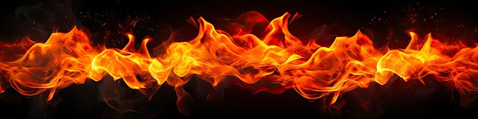 Line of Fire - A Fiery Blast of Flames and Energy in Abstract Composition on Black Background