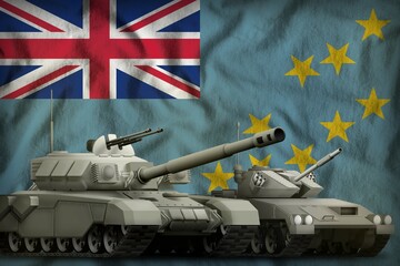 Tuvalu tank forces concept on the national flag background. 3d Illustration