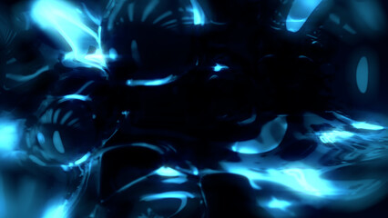 electric blue glowing diaphanous liquid bubbles on black - abstract 3D illustration