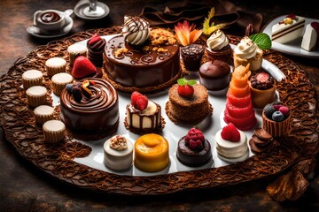 Enchanting picture of a dessert sampler with intricate plating. 