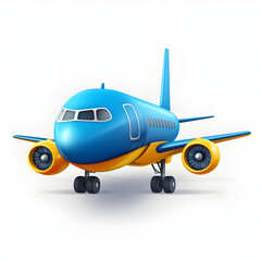  Yellow-blue airplane in cartoon style. flat illustration