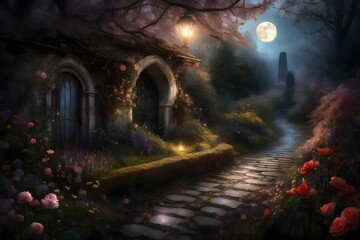 Obraz na płótnie Canvas Enchanted whispers of a moonlit garden in full bloom 
