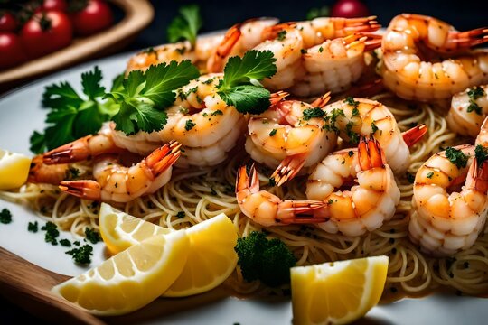 Mesmerizing photograph of a mouthwatering shrimp scampi dish. 