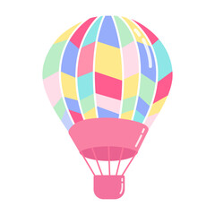 Naklejka premium Hot air colorful balloon in flat cartoon design isolated on white background. Vector cute illustration