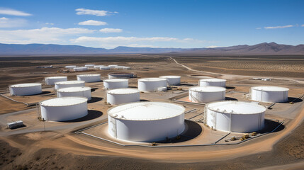 The vast expanse of an oil storage tank farm.