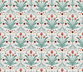 Seamless pattern with decorative flowers,Botanical floral ethnic motif and mughal art flower bunch