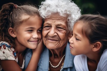 shot of a grandmother and her grandchildren bonding together - obrazy, fototapety, plakaty