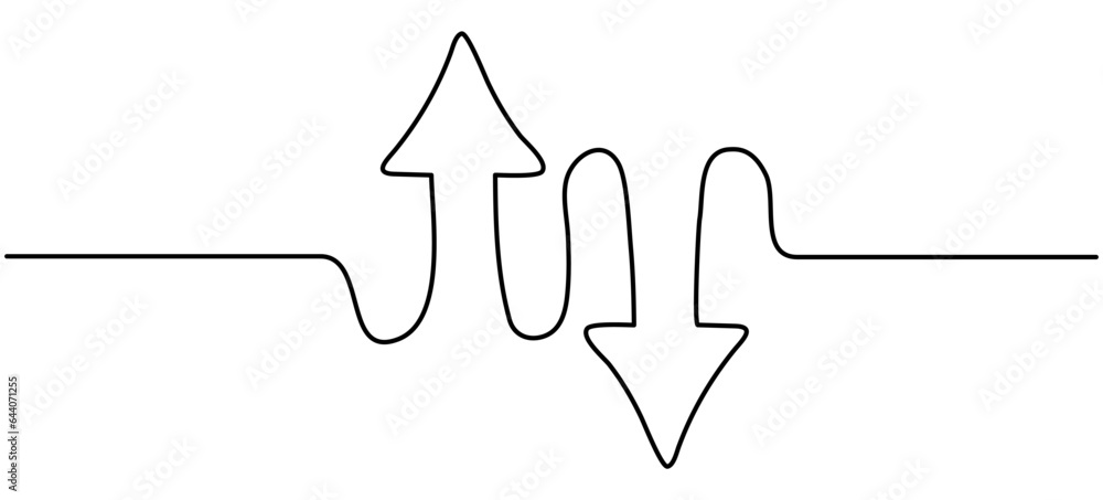 Poster continuous line drawing arrow up and down. vector illustration isolated on white.