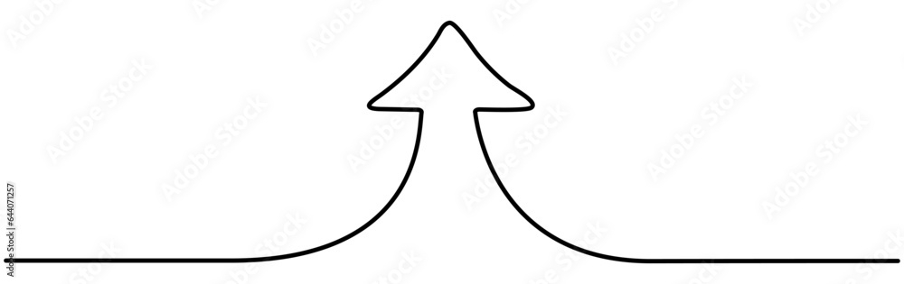 Poster arrow rising up continuous one line drawn. way linear direction. vector illustration isolated on whi