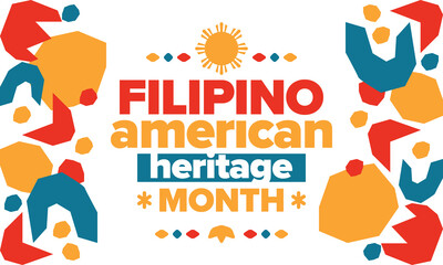 Filipino American History Month. Happy holiday celebrate annual in October. Filipinos and United States flag. Culture month. Patriotic design. Poster, card, banner, template. Vector illustration