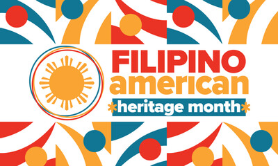 Fototapeta na wymiar Filipino American History Month. Happy holiday celebrate annual in October. Filipinos and United States flag. Culture month. Patriotic design. Poster, card, banner, template. Vector illustration