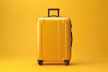 Mock up yellow travel suitcase, luggage, copyspace. Online store advertisement