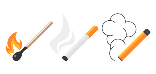 Smoking icons, signs of cigarette, vape, match
