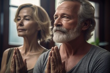 Fototapeta premium cropped shot of a mature couple meditating together at their yoga studio