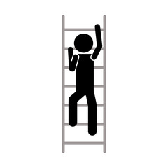 Isolated illustration black pictogram of man climp up or down equipment or building with ladder