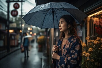 a woman holding an umbrella on a rainy day