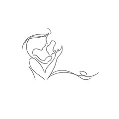 Happy Mother's Day. Vector cute illustrations of mother, grandmother and daughter hugging,  and the baby. Mother and the baby. Mother and the baby artline. Mother days icon.