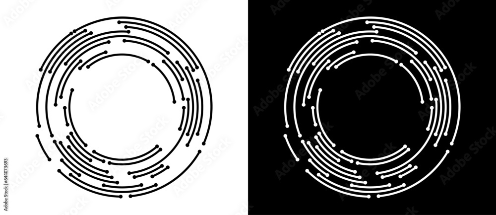 Fototapete abstract background with lines and dots in circle. art lines design as logo or icon. black lines on 