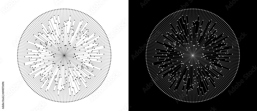 Fototapete Abstract background with lines and dots in spiral. Art design BIG DATA concept. Black lines on a white background and white lines on the black side.