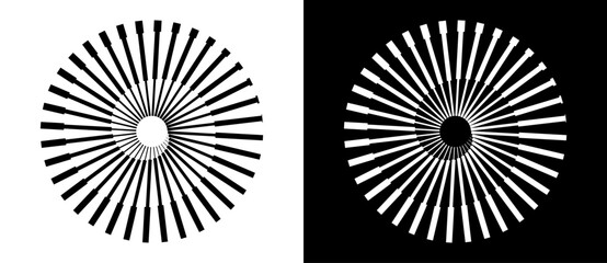 Spiral with lines as dynamic abstract vector background or logo or icon. Yin and Yang symbol. Black lines on a white background and white lines on the black side.