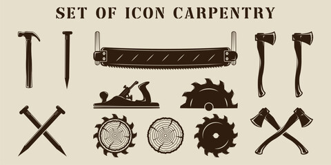 set of isolated carpentry icon vector illustration template graphic design. bundle collection of various carpenter tools or equipment sign and symbol for business or company concept - obrazy, fototapety, plakaty