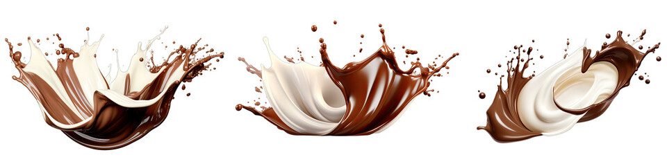 Liquid Chocolate and White Milk Collection Mixed Together on a Transparent Background V1