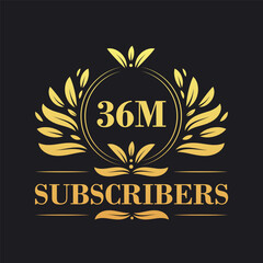 Obraz premium 36M Subscribers celebration design. Luxurious 36M Subscribers logo for social media subscribers