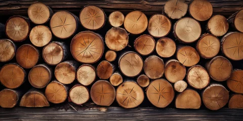 Papier Peint photo Lavable Texture du bois de chauffage Wooden natural sawn logs as background. Created with AI tools