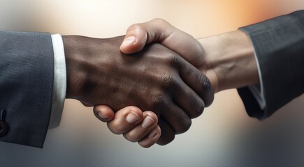 business handshake on the blurred background, business handshake on the background of the people, handshake of people and bionic robot