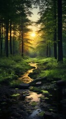 Fototapeta premium A stream running through a lush green forest