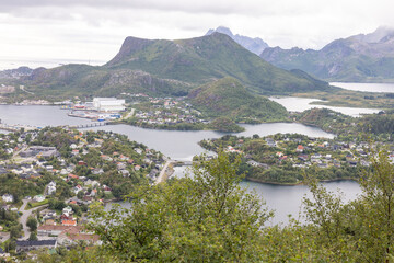 Fototapeta na wymiar View of Svolvaer seen from Heia, Svolvær, Nordland county, Norway