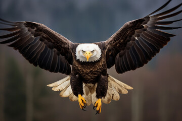 Bald eagle flying over the skies looking for a prey
