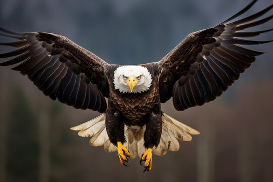 Bald eagle flying over the skies looking for a prey
