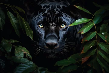 Foto op Plexiglas Black panther hidden in leaves ready to attack © Creative Clicks