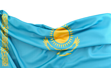 Flag of Kazakhstan isolated on white background with copy space above. 3D rendering