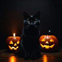 black cat and pumpkins for halloween