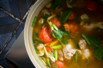 Tom yum is a chicken soup originating in Thailand and it can be said that it is one of the best-known dishes in Thai cuisine.