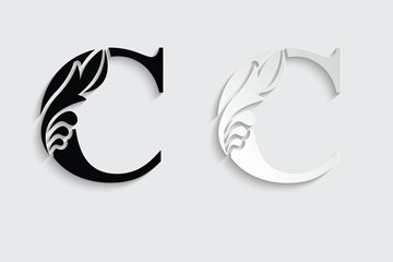 Obraz premium letter C. Black flower alphabet. Beautiful capital letters with shadow 