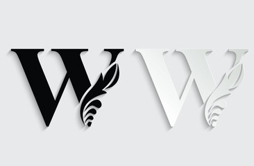letter W. Black flower alphabet. Beautiful capital letters with shadow	