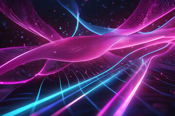abstract background with space, Abstract background with a futuristic touch, highlighted by neon pink and blue glowing lights, high-speed wave lines, and bokeh light.