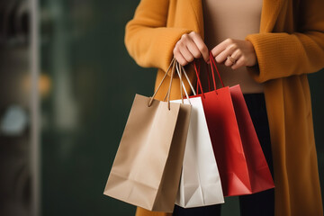 Fototapeta na wymiar Female hands holding shopping bags