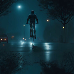 person riding a bike in niight