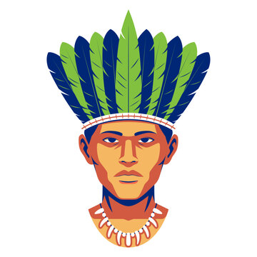 Vector Colorful Native Man Illustration Icon Isolated