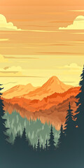 Fototapeta na wymiar Mountain Sunset in Graphic Style,sunset in the mountains