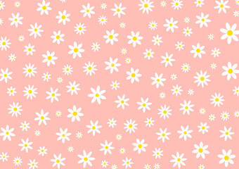 Vector pattern illusration white daisy flowers on a pink background. Pretty floral pattern for print. Flat design vector.