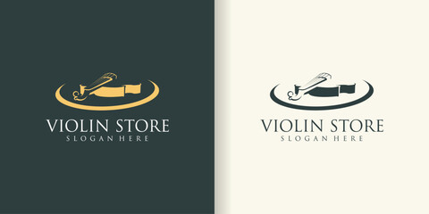 Violin orchestra fiddle music silhouette logo design vector icon